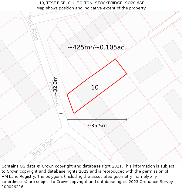 10, TEST RISE, CHILBOLTON, STOCKBRIDGE, SO20 6AF: Plot and title map