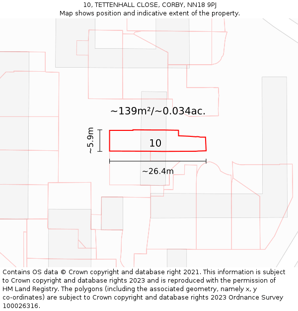 10, TETTENHALL CLOSE, CORBY, NN18 9PJ: Plot and title map