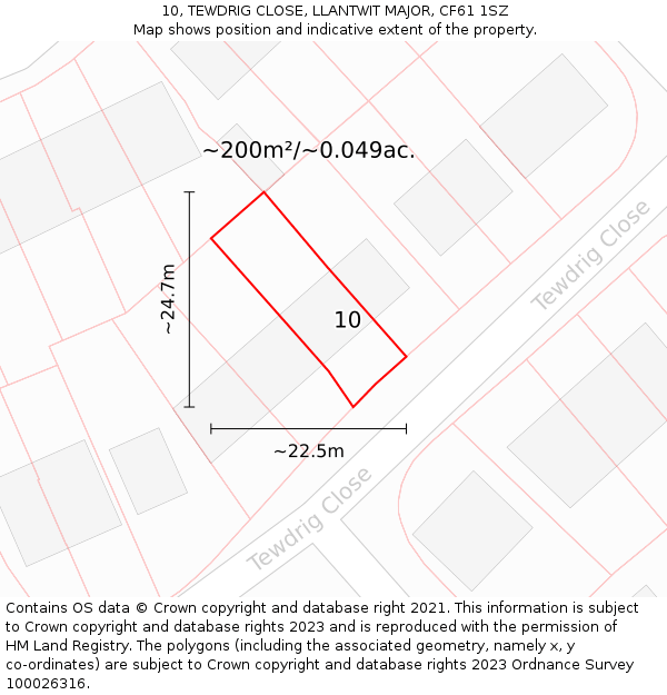 10, TEWDRIG CLOSE, LLANTWIT MAJOR, CF61 1SZ: Plot and title map
