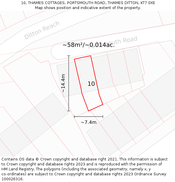 10, THAMES COTTAGES, PORTSMOUTH ROAD, THAMES DITTON, KT7 0XE: Plot and title map