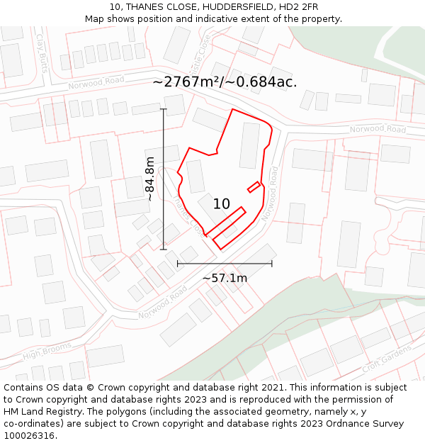 10, THANES CLOSE, HUDDERSFIELD, HD2 2FR: Plot and title map