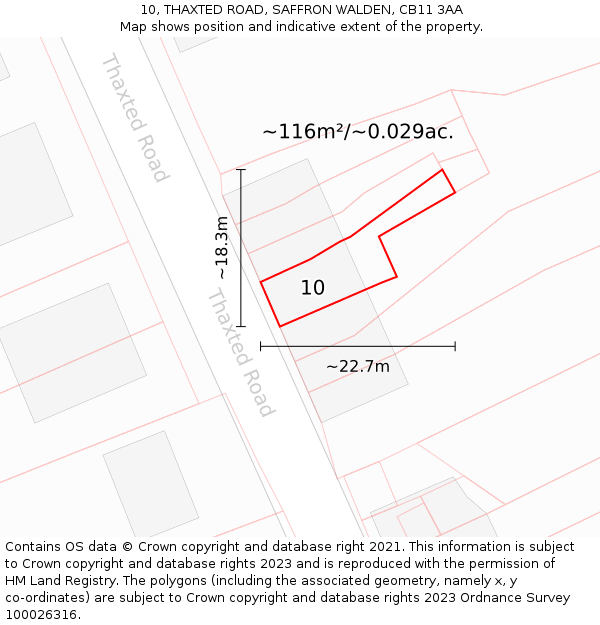 10, THAXTED ROAD, SAFFRON WALDEN, CB11 3AA: Plot and title map