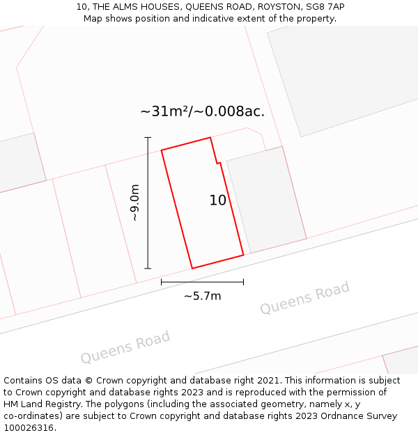 10, THE ALMS HOUSES, QUEENS ROAD, ROYSTON, SG8 7AP: Plot and title map