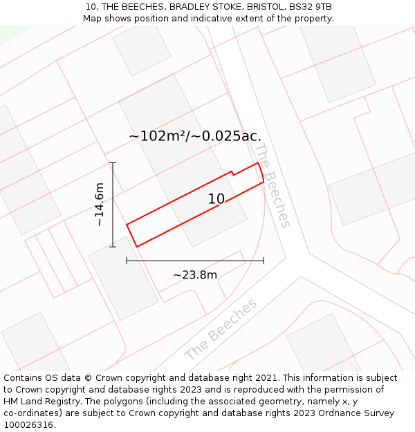 10, THE BEECHES, BRADLEY STOKE, BRISTOL, BS32 9TB: Plot and title map