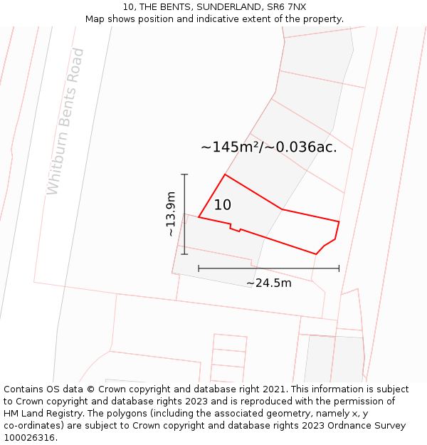 10, THE BENTS, SUNDERLAND, SR6 7NX: Plot and title map