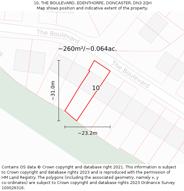 10, THE BOULEVARD, EDENTHORPE, DONCASTER, DN3 2QH: Plot and title map