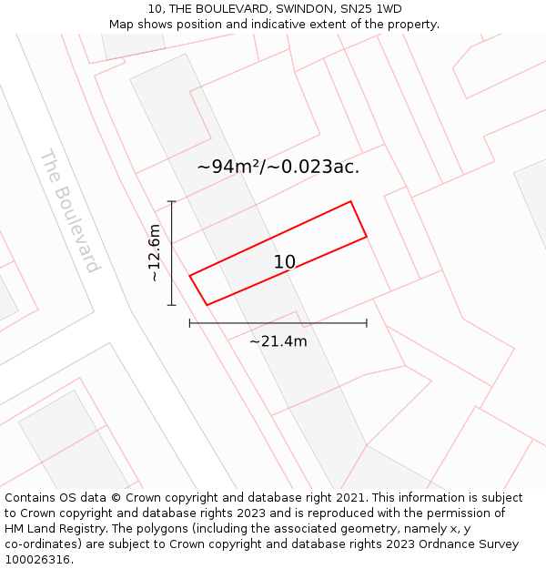 10, THE BOULEVARD, SWINDON, SN25 1WD: Plot and title map