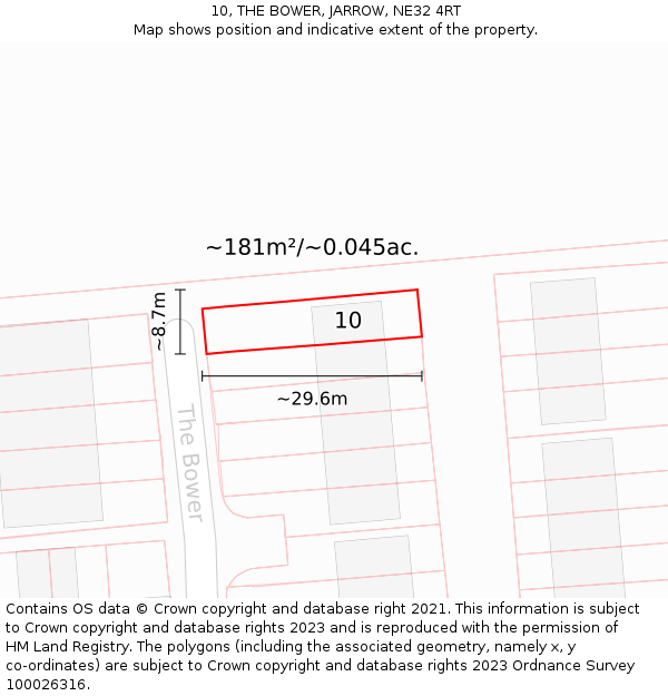 10, THE BOWER, JARROW, NE32 4RT: Plot and title map