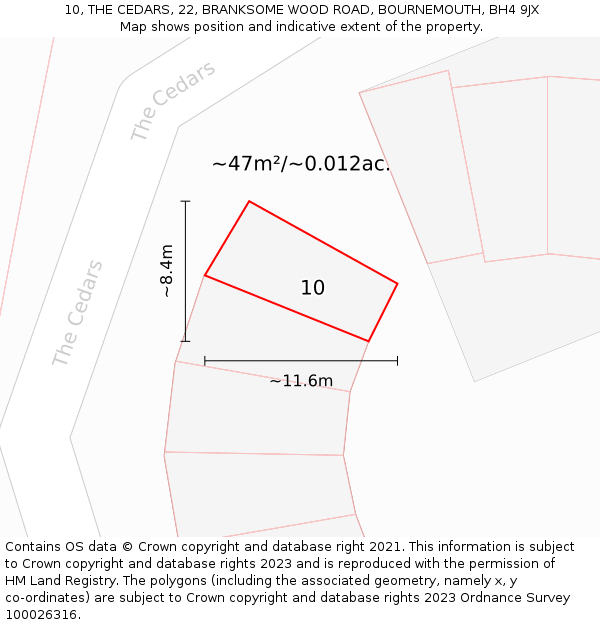 10, THE CEDARS, 22, BRANKSOME WOOD ROAD, BOURNEMOUTH, BH4 9JX: Plot and title map