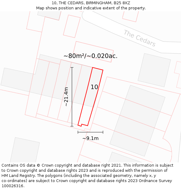10, THE CEDARS, BIRMINGHAM, B25 8XZ: Plot and title map