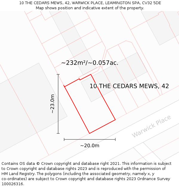 10 THE CEDARS MEWS, 42, WARWICK PLACE, LEAMINGTON SPA, CV32 5DE: Plot and title map
