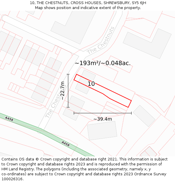 10, THE CHESTNUTS, CROSS HOUSES, SHREWSBURY, SY5 6JH: Plot and title map