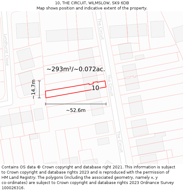10, THE CIRCUIT, WILMSLOW, SK9 6DB: Plot and title map