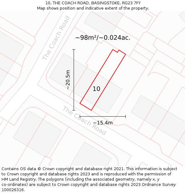 10, THE COACH ROAD, BASINGSTOKE, RG23 7FY: Plot and title map