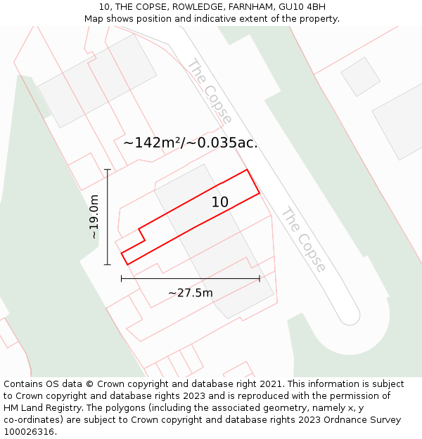 10, THE COPSE, ROWLEDGE, FARNHAM, GU10 4BH: Plot and title map