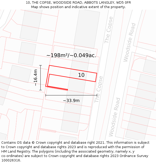 10, THE COPSE, WOODSIDE ROAD, ABBOTS LANGLEY, WD5 0FR: Plot and title map
