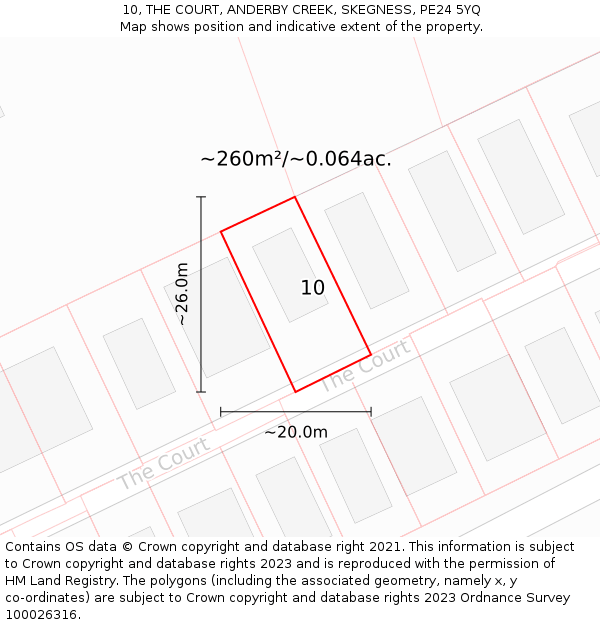 10, THE COURT, ANDERBY CREEK, SKEGNESS, PE24 5YQ: Plot and title map