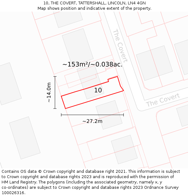 10, THE COVERT, TATTERSHALL, LINCOLN, LN4 4GN: Plot and title map