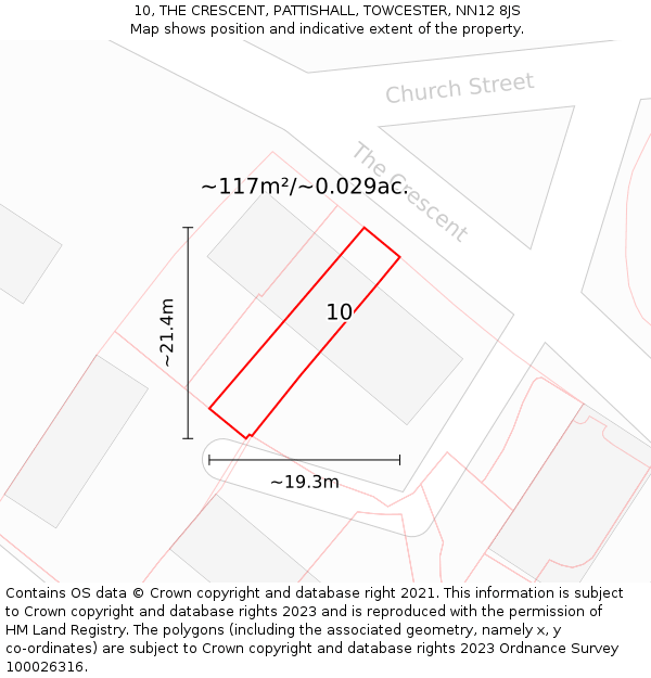 10, THE CRESCENT, PATTISHALL, TOWCESTER, NN12 8JS: Plot and title map