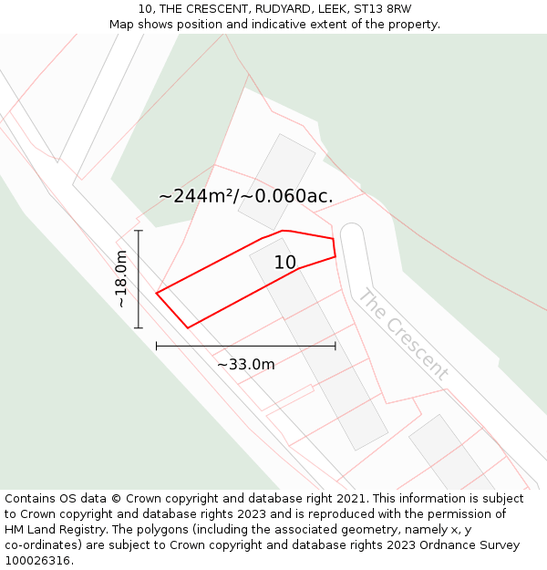 10, THE CRESCENT, RUDYARD, LEEK, ST13 8RW: Plot and title map
