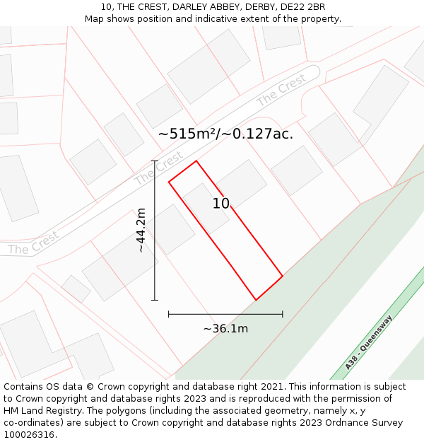 10, THE CREST, DARLEY ABBEY, DERBY, DE22 2BR: Plot and title map