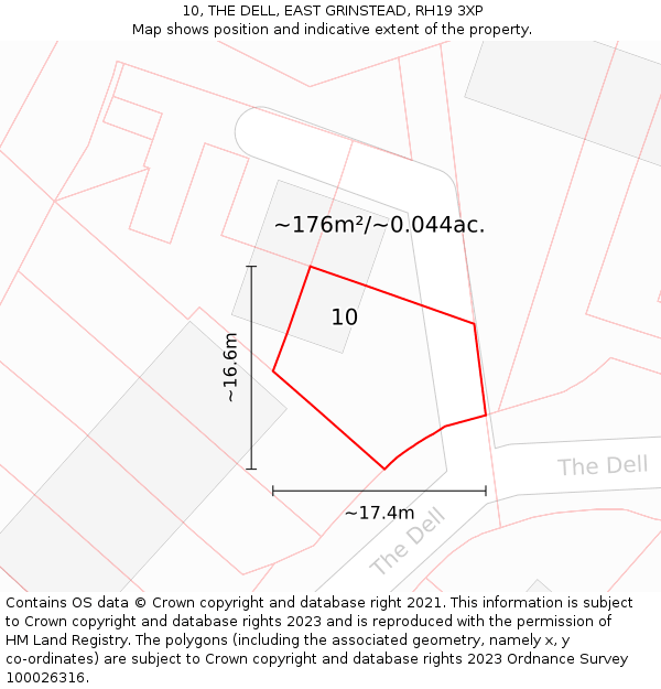 10, THE DELL, EAST GRINSTEAD, RH19 3XP: Plot and title map