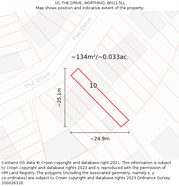 10, THE DRIVE, WORTHING, BN11 5LL: Plot and title map