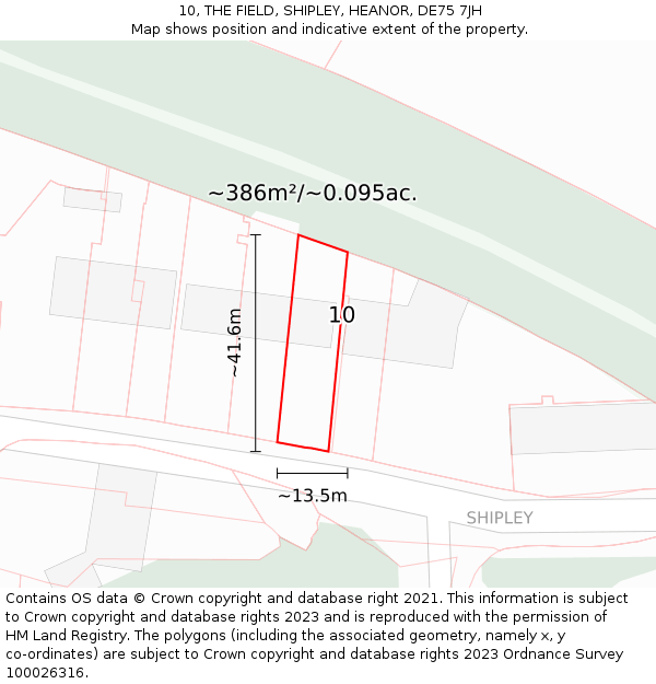 10, THE FIELD, SHIPLEY, HEANOR, DE75 7JH: Plot and title map