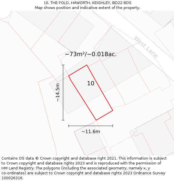 10, THE FOLD, HAWORTH, KEIGHLEY, BD22 8DS: Plot and title map