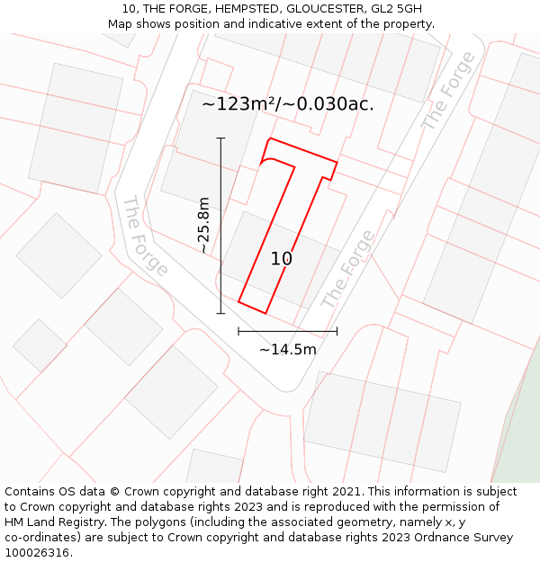 10, THE FORGE, HEMPSTED, GLOUCESTER, GL2 5GH: Plot and title map