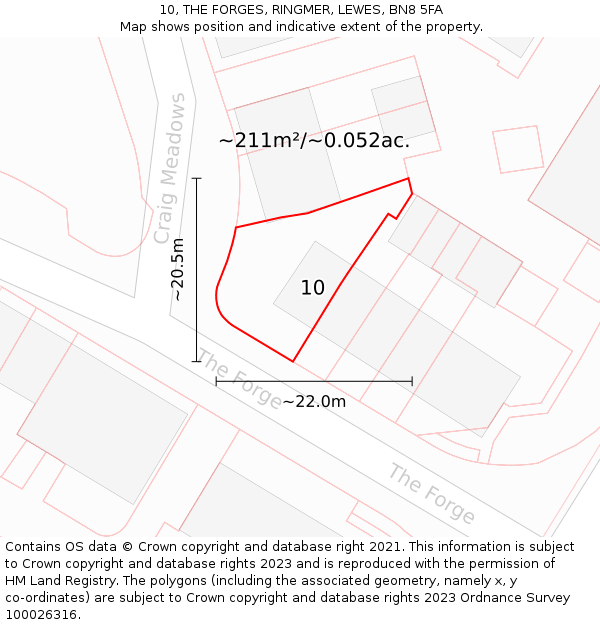 10, THE FORGES, RINGMER, LEWES, BN8 5FA: Plot and title map