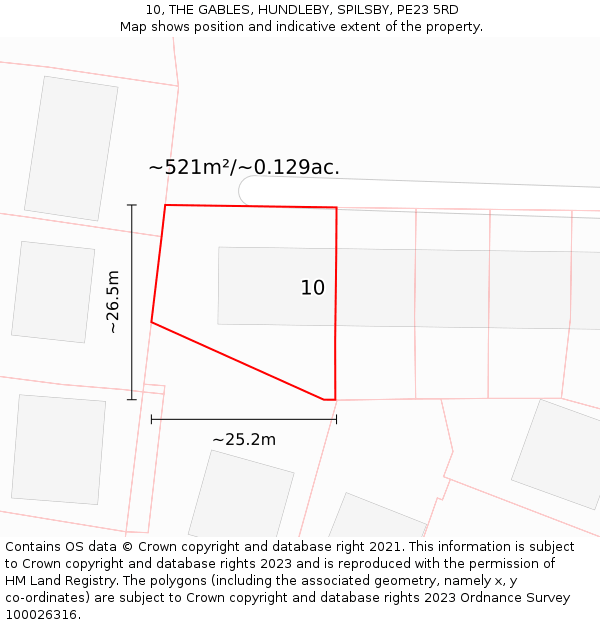 10, THE GABLES, HUNDLEBY, SPILSBY, PE23 5RD: Plot and title map
