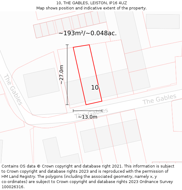 10, THE GABLES, LEISTON, IP16 4UZ: Plot and title map