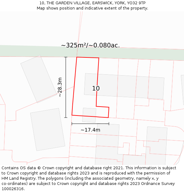 10, THE GARDEN VILLAGE, EARSWICK, YORK, YO32 9TP: Plot and title map