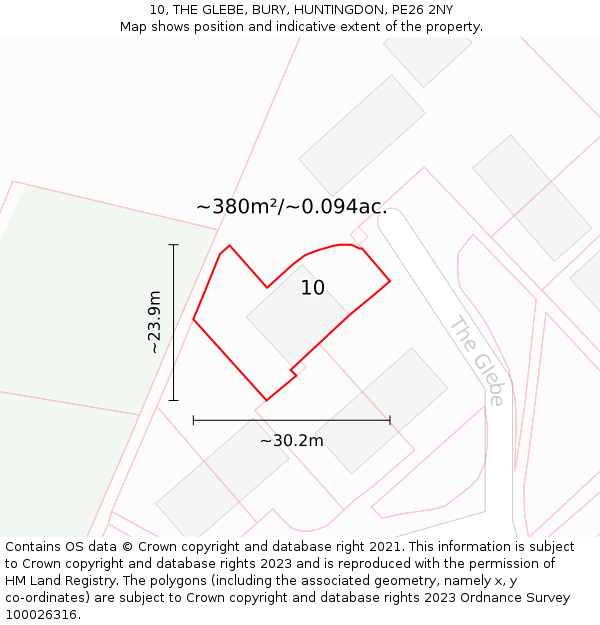 10, THE GLEBE, BURY, HUNTINGDON, PE26 2NY: Plot and title map