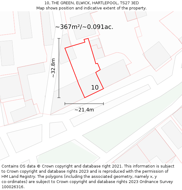 10, THE GREEN, ELWICK, HARTLEPOOL, TS27 3ED: Plot and title map