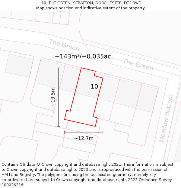 10, THE GREEN, STRATTON, DORCHESTER, DT2 9WE: Plot and title map