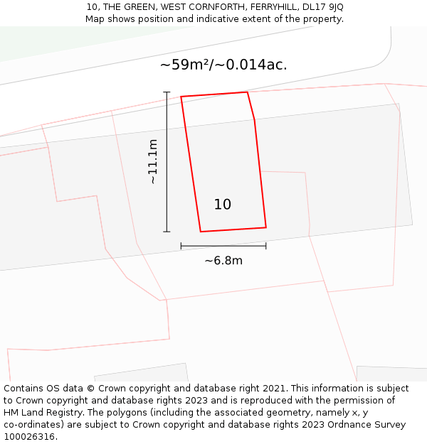 10, THE GREEN, WEST CORNFORTH, FERRYHILL, DL17 9JQ: Plot and title map