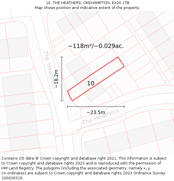 10, THE HEATHERS, OKEHAMPTON, EX20 1TB: Plot and title map