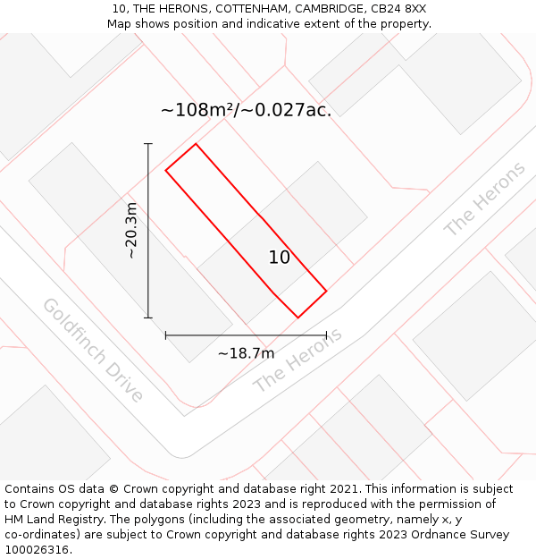 10, THE HERONS, COTTENHAM, CAMBRIDGE, CB24 8XX: Plot and title map