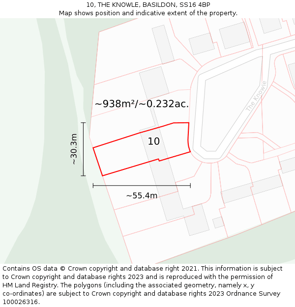 10, THE KNOWLE, BASILDON, SS16 4BP: Plot and title map