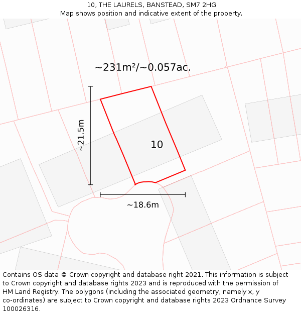 10, THE LAURELS, BANSTEAD, SM7 2HG: Plot and title map