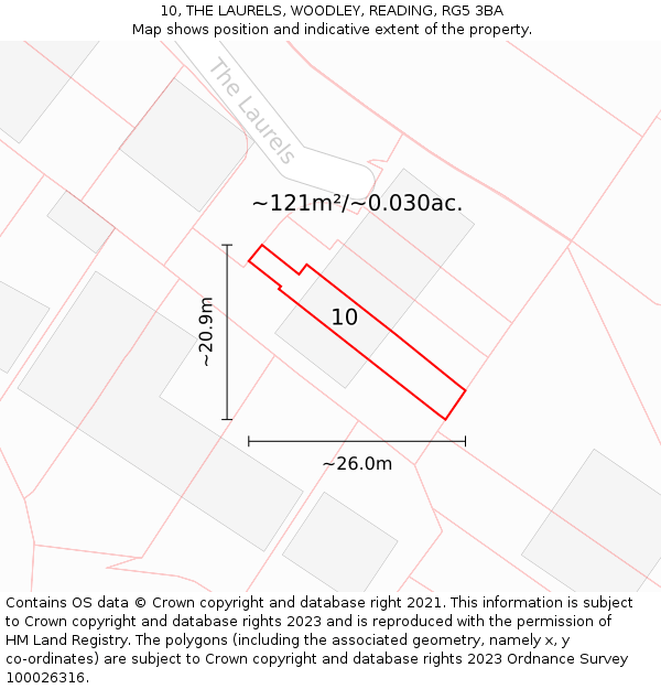 10, THE LAURELS, WOODLEY, READING, RG5 3BA: Plot and title map