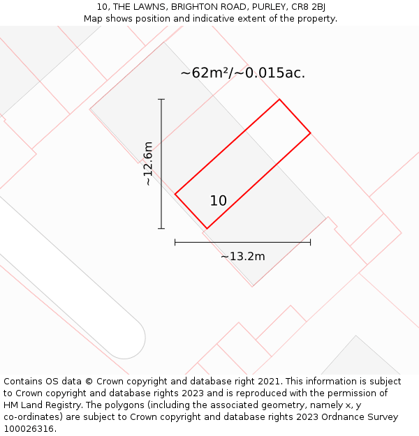 10, THE LAWNS, BRIGHTON ROAD, PURLEY, CR8 2BJ: Plot and title map