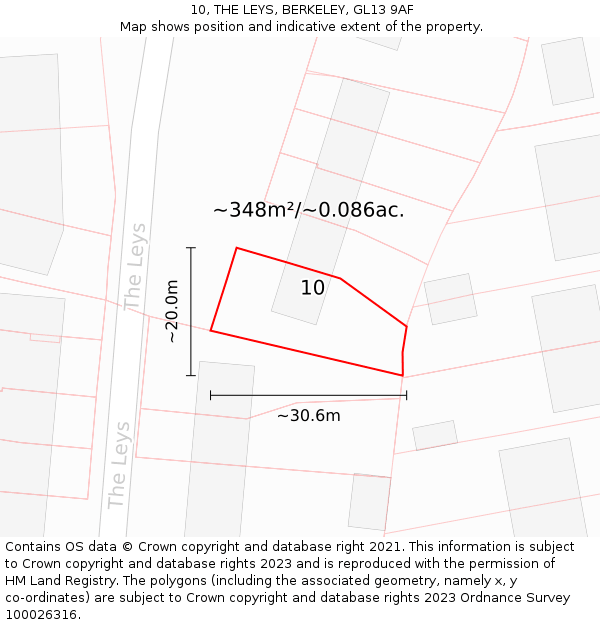 10, THE LEYS, BERKELEY, GL13 9AF: Plot and title map