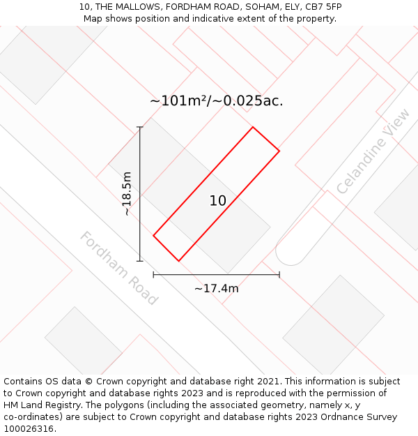 10, THE MALLOWS, FORDHAM ROAD, SOHAM, ELY, CB7 5FP: Plot and title map