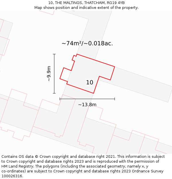 10, THE MALTINGS, THATCHAM, RG19 4YB: Plot and title map