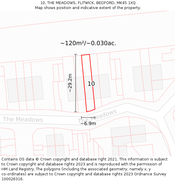10, THE MEADOWS, FLITWICK, BEDFORD, MK45 1XQ: Plot and title map