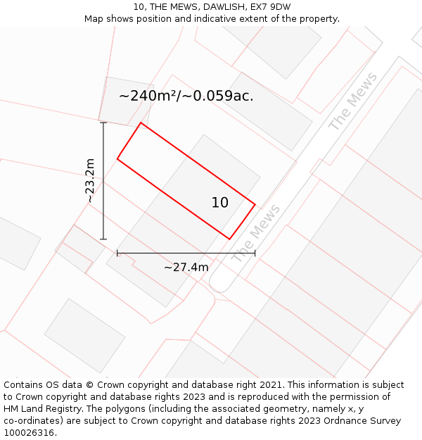 10, THE MEWS, DAWLISH, EX7 9DW: Plot and title map