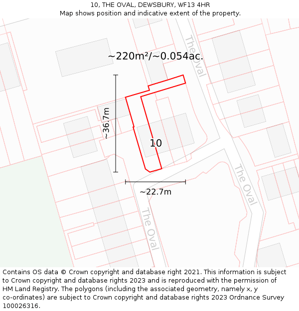 10, THE OVAL, DEWSBURY, WF13 4HR: Plot and title map